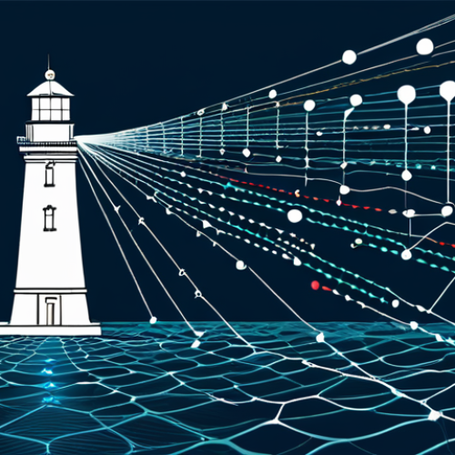 Home 4 **Image Prompt 1:** A visually engaging representation of a deep ocean, symbolizing the "sea of data." In the depths, highlight interconnected nodes representing data points. Above, show a structured framework (Data Governance) acting as a protective shield, ensuring the responsible and secure flow of data to the surface where a bright lighthouse (Data Science) illuminates valuable insights. Emphasize the collaborative aspect with lines connecting the governance framework to the data insights, showcasing their intertwined nature.