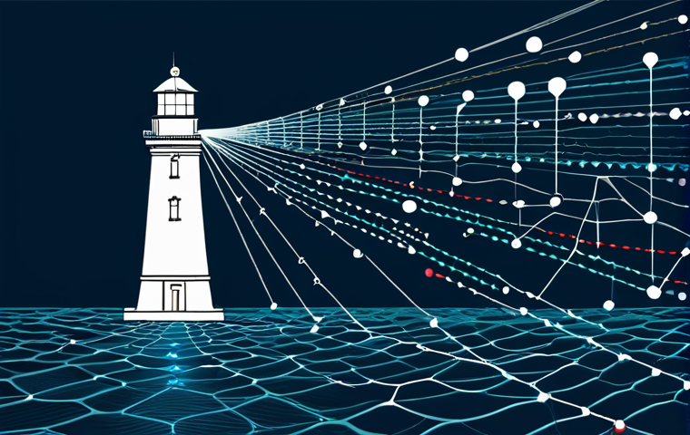 **Image Prompt 1:** A visually engaging representation of a deep ocean, symbolizing the "sea of data." In the depths, highlight interconnected nodes representing data points. Above, show a structured framework (Data Governance) acting as a protective shield, ensuring the responsible and secure flow of data to the surface where a bright lighthouse (Data Science) illuminates valuable insights. Emphasize the collaborative aspect with lines connecting the governance framework to the data insights, showcasing their intertwined nature.