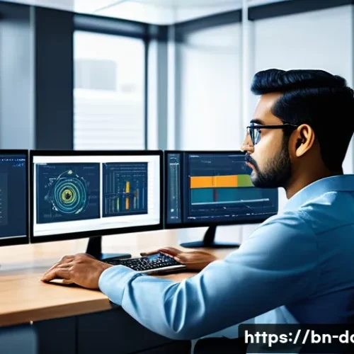 Home 33 데이터사이언스에서 전이 학습 - A detailed illustration of a Bengali data scientist working in a modern tech lab, surrounded by mult...