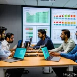 Home 18 데이터사이언스에서 모델 평가 - A detailed, modern office setting with a diverse group of Bengali data scientists collaboratively an...