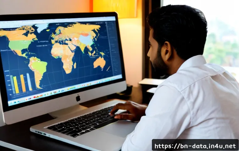 데이터사이언스에서 데이터 시각화 - Photorealistic data science workspace, Bengali professional analyst viewing a clean laptop dashboard...